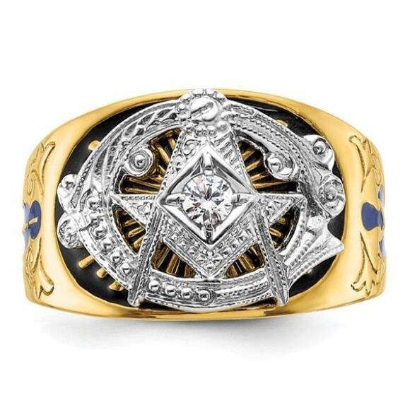 10k Gold Men's Diamond Blue Lodge Masonic Ring: A Symbol of Brotherhood - Picture 1 of 8